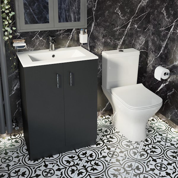 Orchard Lea soft black floorstanding vanity unit and ceramic basin 600mm