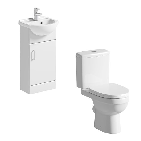 Orchard Eden white cloakroom suite with close coupled toilet, basin mixer tap and waste