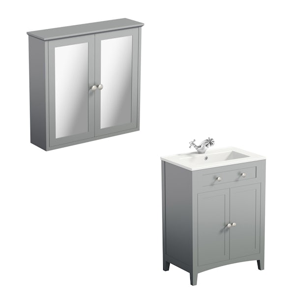 The Bath Co. Camberley satin grey vanity unit 600mm and mirror cabinet offer
