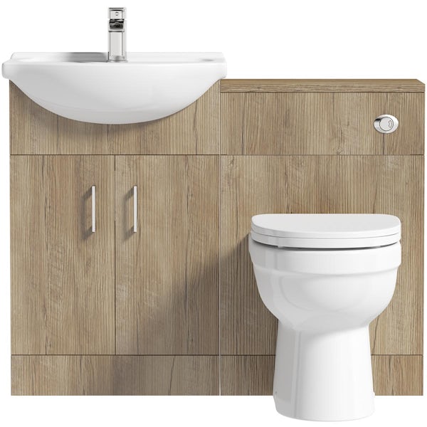 Orchard Lea oak furniture combination and Eden back to wall toilet with seat