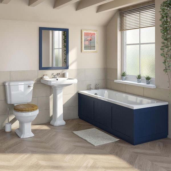 Orchard Dulwich matt navy bathroom suite with straight bath 1700 x 700mm