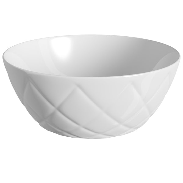 Wowee White textured countertop round basin 358mm with waste