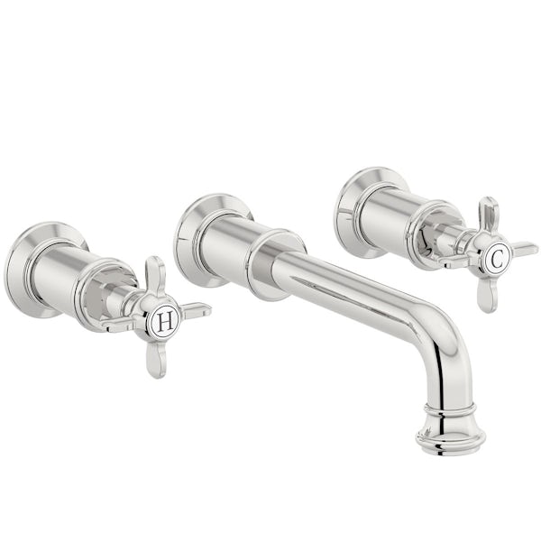 The Bath Co. Windsor chrome 3 tap hole wall mounted basin mixer tap