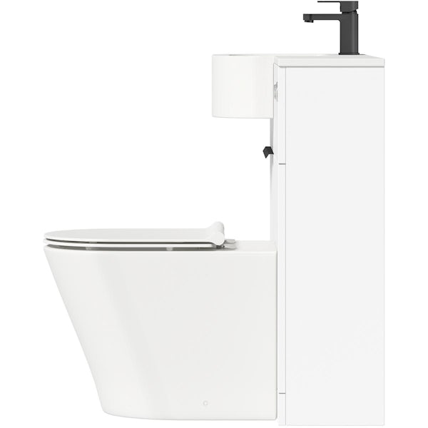 Mode Taw P shape gloss white left handed combination unit with black handles and back to wall toilet