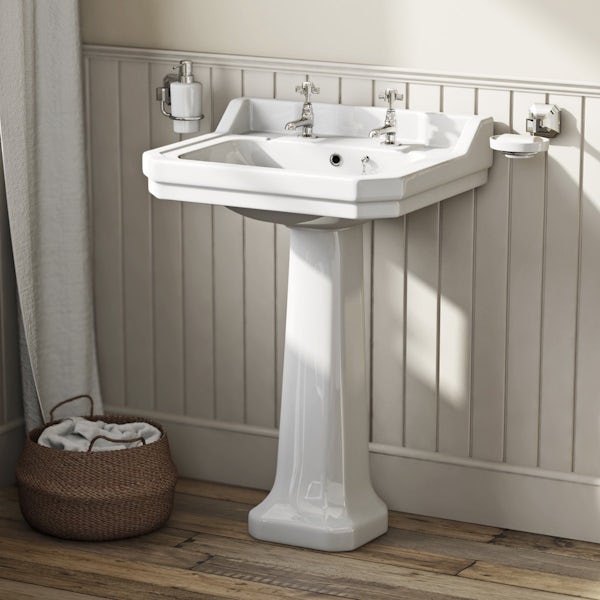 The Bath Co. Camberley 2 tap hole full pedestal basin 610mm with taps