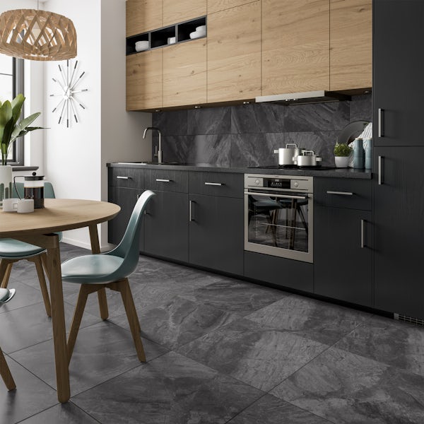 Fusion charcoal marble effect matt wall and floor tile 300mm x 600mm