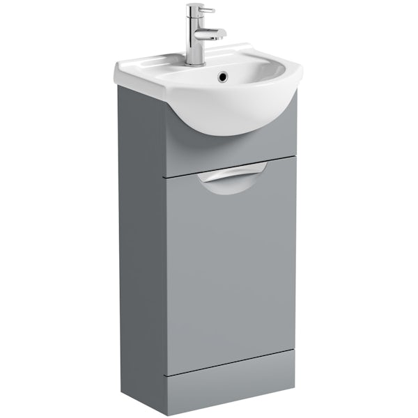 Orchard Elsdon stone grey cloakroom suite with Elsdon close coupled toilet and soft close slimline seat