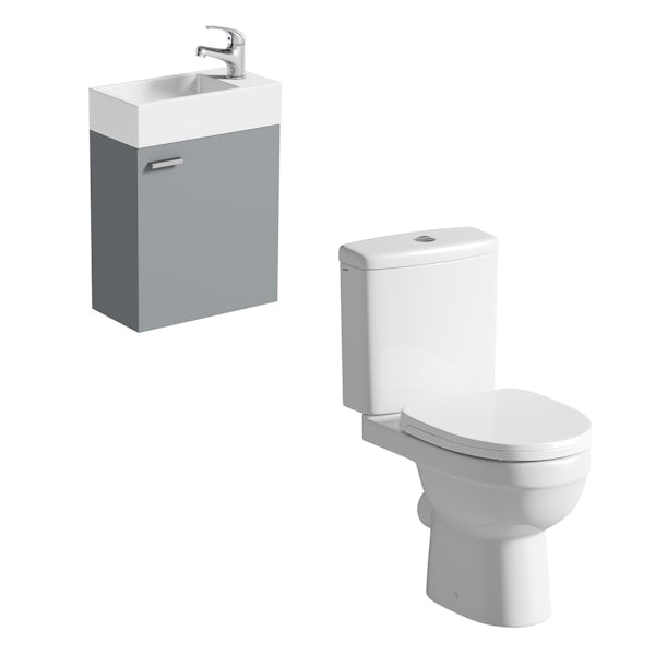 Clarity Compact satin grey wall hung cloakroom suite with contemporary close coupled toilet