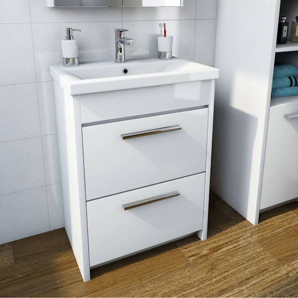 Smart White Floor Standing 600 Vanity Unit & Basin with Free Tap