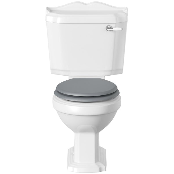 Winchester close coupled toilet inc grey soft close seat