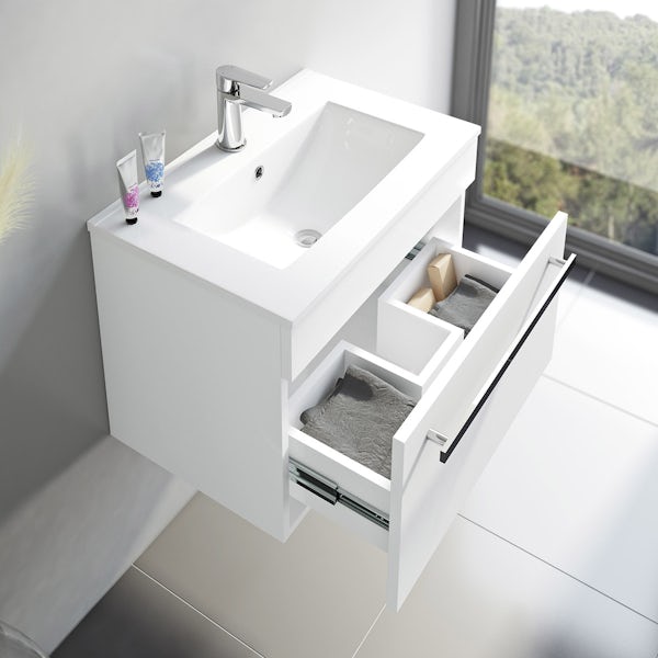 Odessa white wall hung vanity drawer unit and basin 600mm