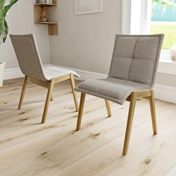 Hadley Oak and Beige Pair of Dining Chairs