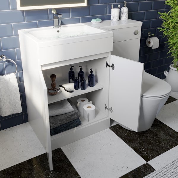 Mode Taw L shape gloss white left handed handleless combination unit with back to wall toilet