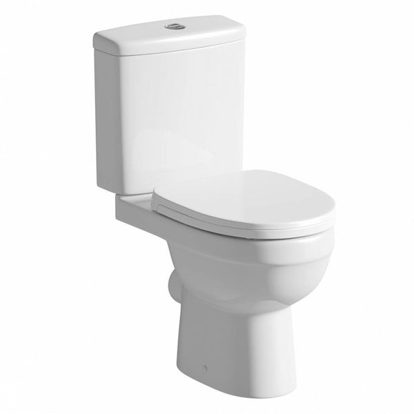 Orchard Compact oak cloakroom suite with contemporary close coupled toilet with tap and waste