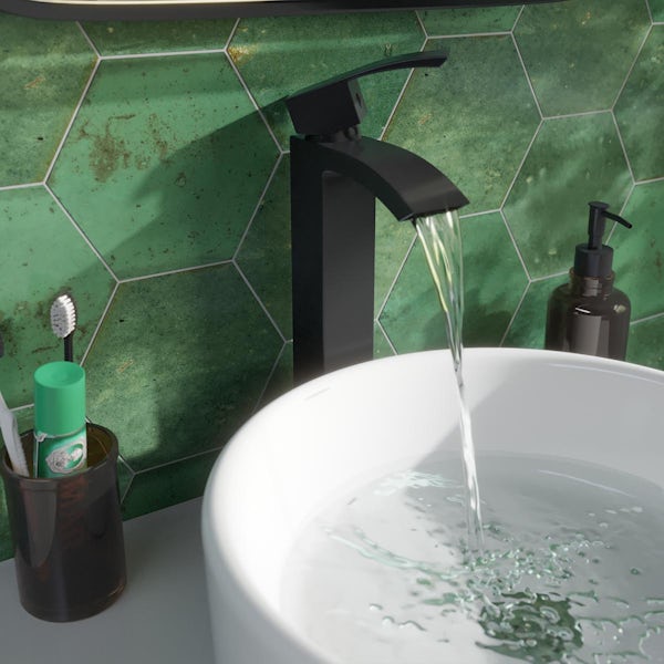 Orchard Wye square black high rise basin mixer tap
