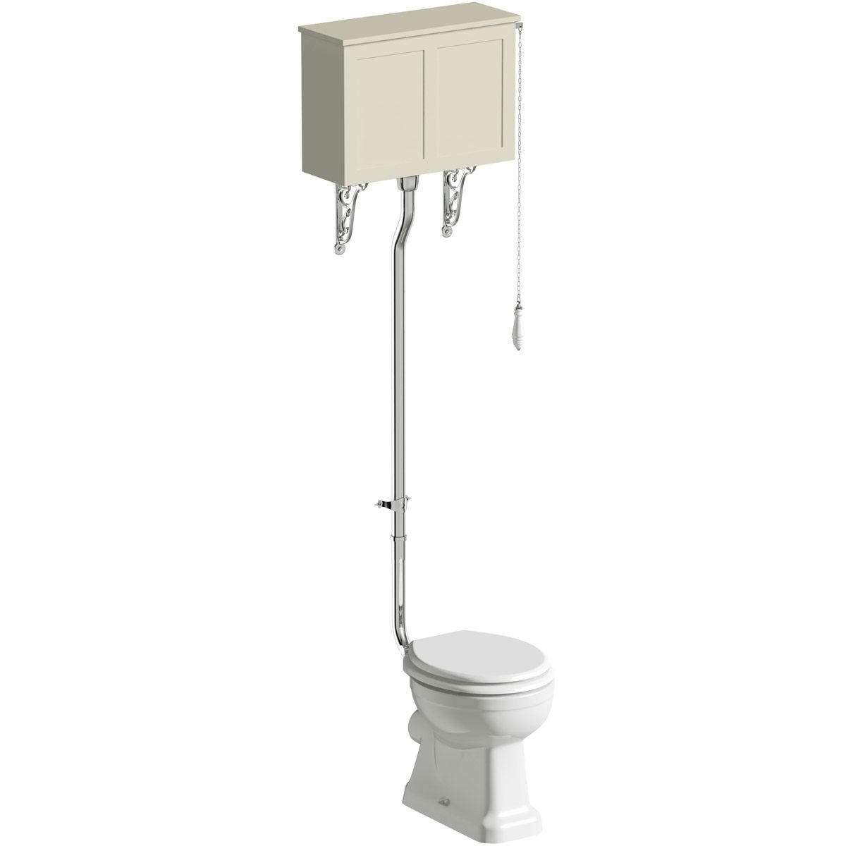 The Bath Co. Camberley high level toilet with satin ivory toilet box and seat