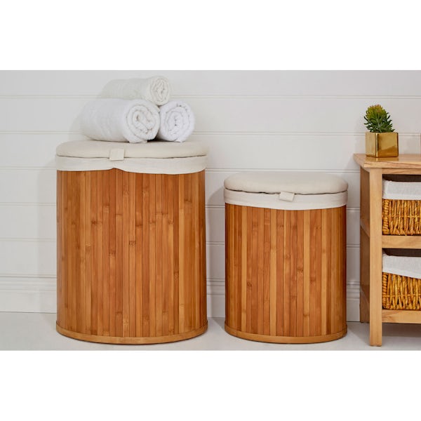 Accents Set of 2 Natural bamboo brown round laundry baskets
