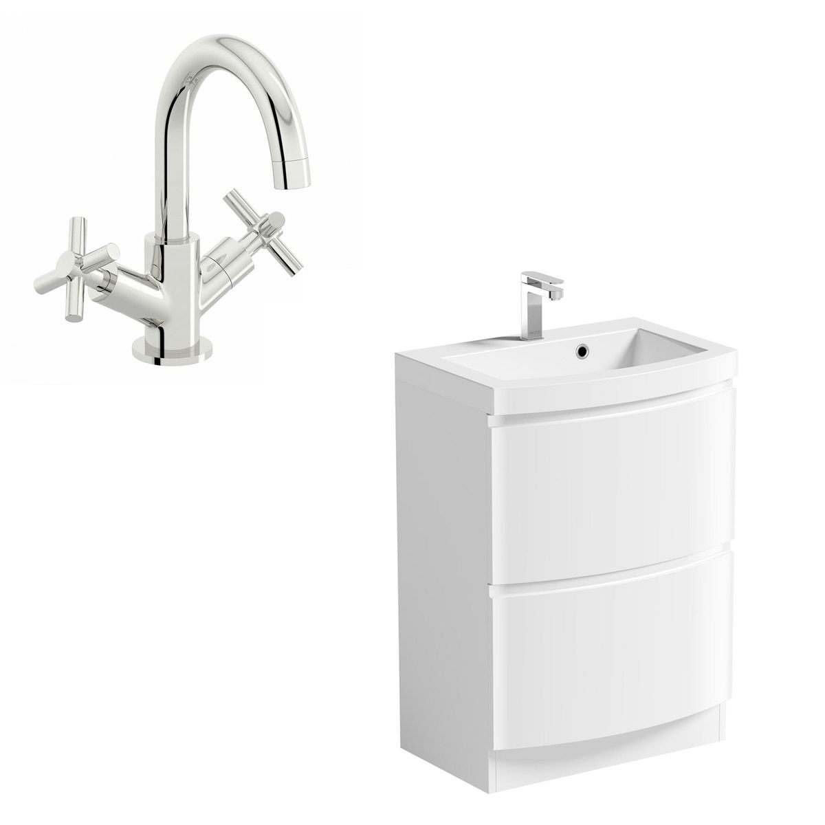 Mode Harrison white floorstanding vanity drawer unit and basin 600mm with tap