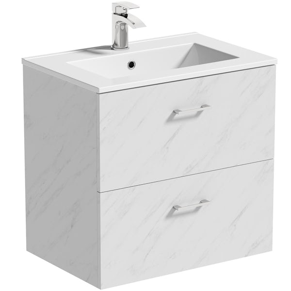 Orchard Lea marble wall hung vanity unit 600mm and Derwent square close coupled toilet suite