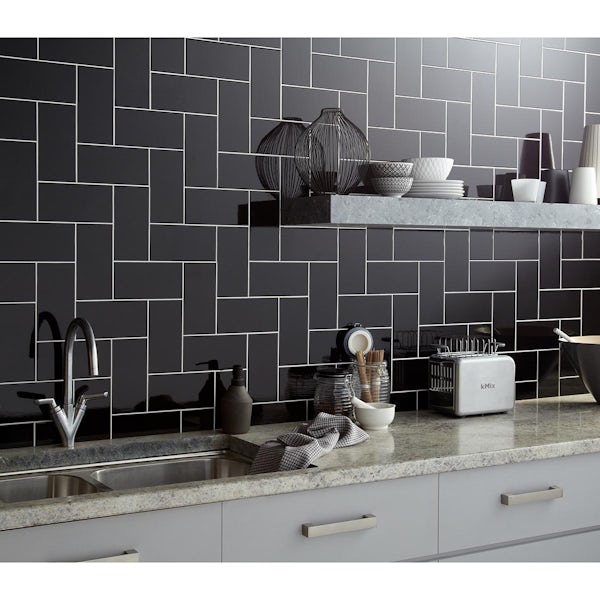 Calcalo black ceramic wall tile 100 x 200mm