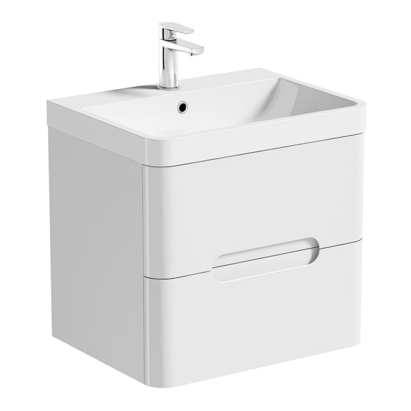 Mode Ellis white wall hung vanity drawer unit and basin 600mm with tap