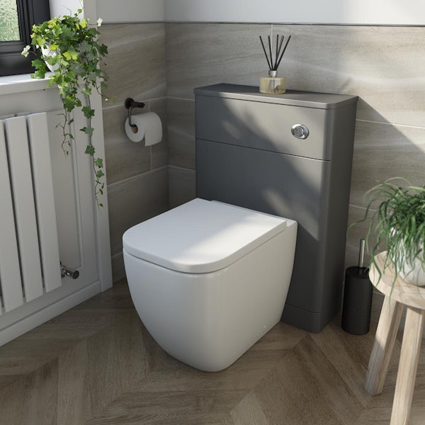 Mode Lois graphite back to wall toilet unit and Ellis toilet with soft close seat
