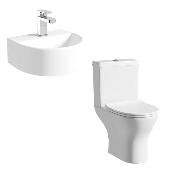 Compact Round close coupled toilet and Pichola wall hung basin set
