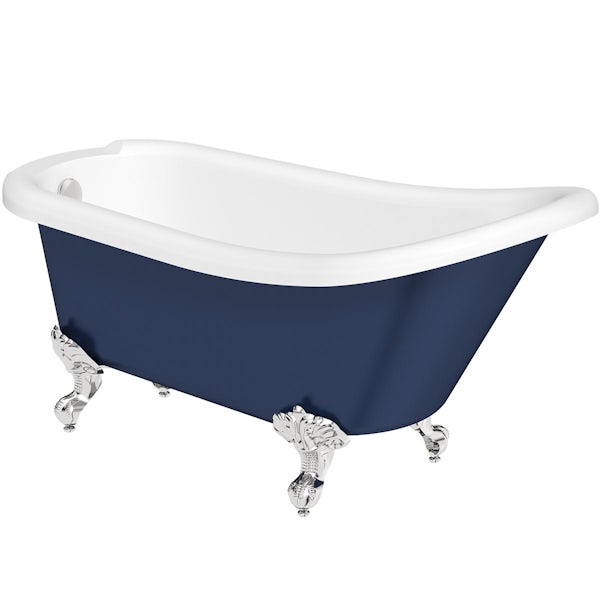 Orchard Dulwich navy single ended slipper bath with chrome ball and claw feet