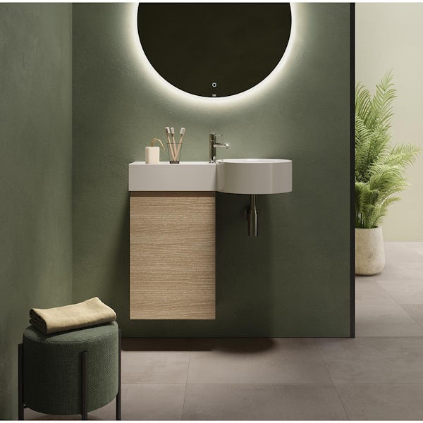 RAK Petit round wall hung basin 765mm with left handed ledge