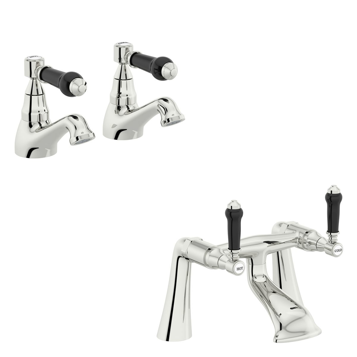 Orchard Winchester black handle basin and bath mixer taps pack