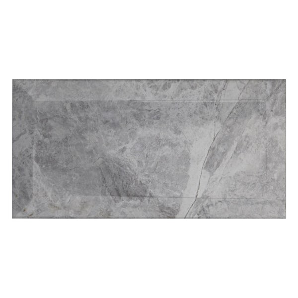 Metro silver marble bevelled gloss wall tile 100mm x 200mm
