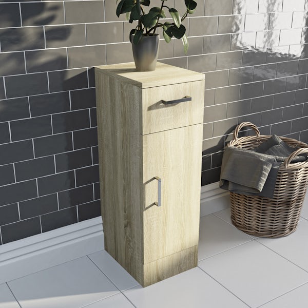 Orchard Eden oak vanity unit and ceramic basin 850mm with storage unit and linen basket