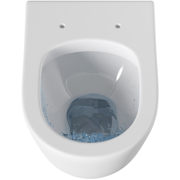 Mode Harrison rimless wall hung toilet, Grohe frame and Skate Cosmopolitan push plate 0.82m