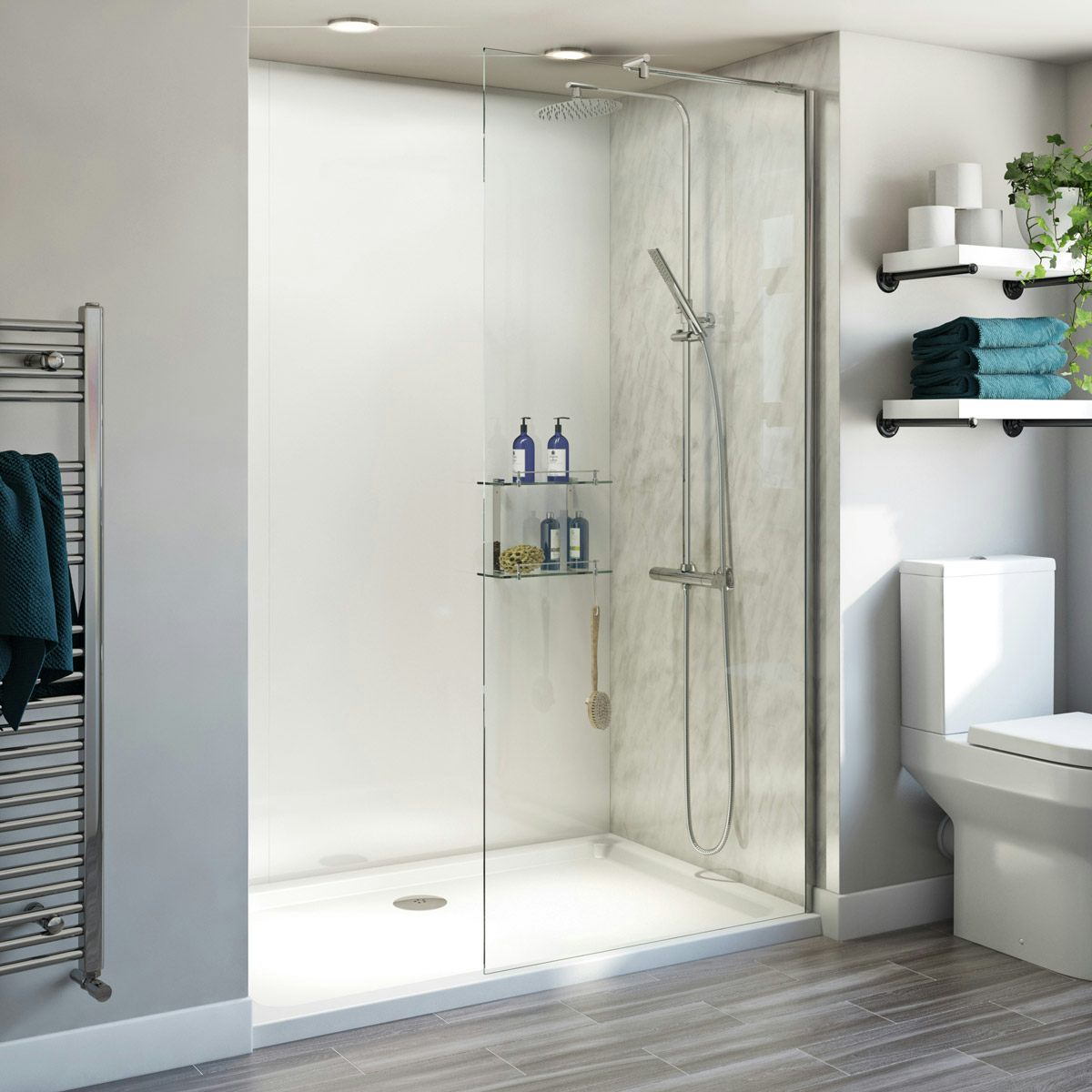 Orchard 6mm walk in glass panel with stone shower tray 1600 x 800 | VictoriaPlum.com