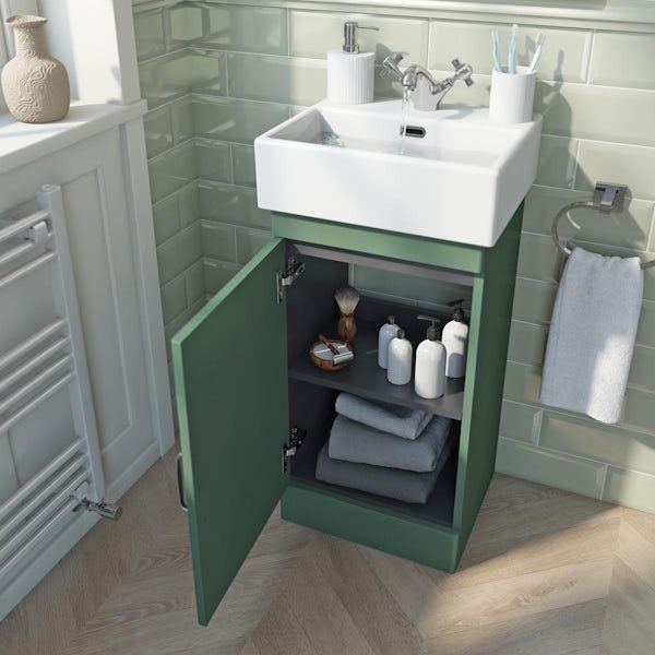 The Bath Co. Aylesford nordic green floorstanding vanity unit and ceramic basin 400mm with tap