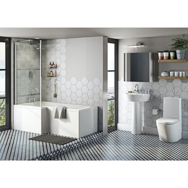 Mode Tate bathroom suite with left handed L shaped shower bath