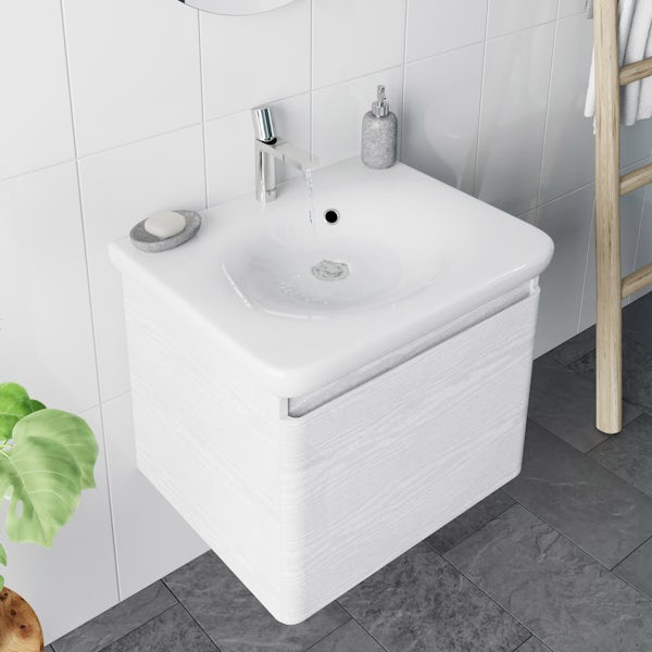 Mode Heath white LED wall hung vanity unit and basin 600mm