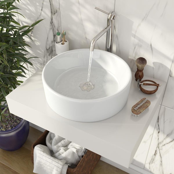 Artist Collection Wowee White round basin with countertop shelf