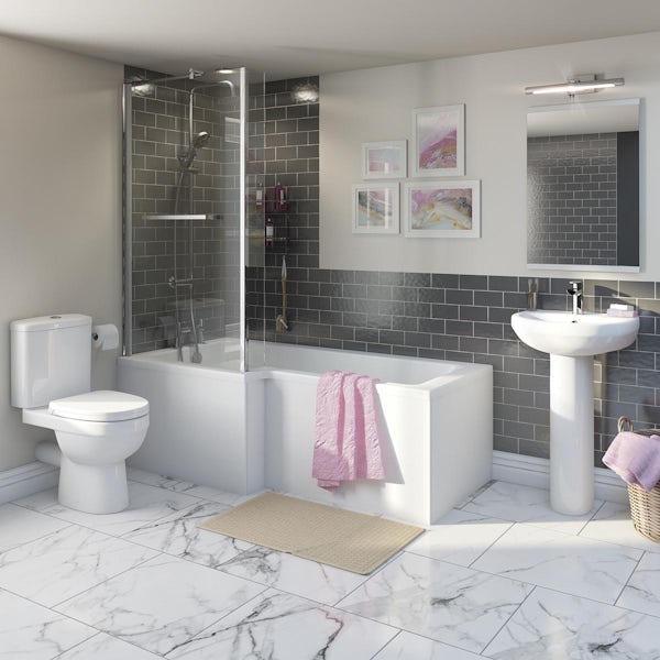 Eden bathroom suite with left handed L shaped shower bath 1700 x 850