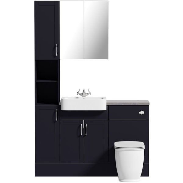 Reeves Newbury indigo tall fitted furniture & mirror combination with mineral grey worktop