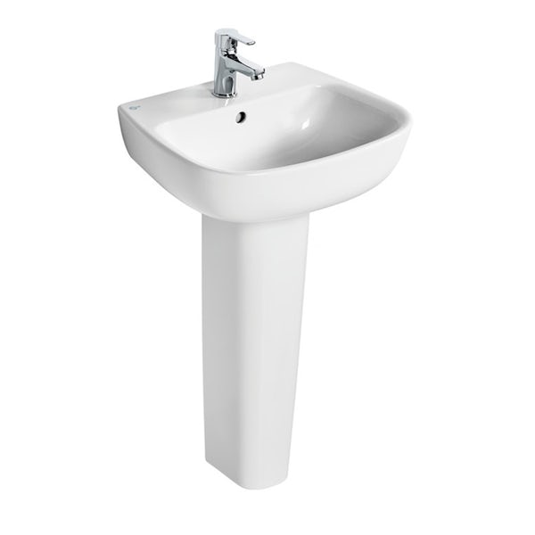 Ideal Standard Studio Echo cloakroom suite with open close coupled toilet and full pedestal basin 500mm