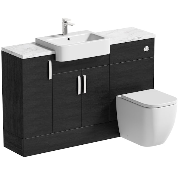 Reeves Nouvel quadro black small fitted furniture combination with white marble worktop