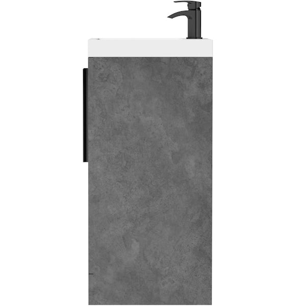 Orchard Kemp riven grey floorstanding vanity unit with black handles and basin 600mm with tap