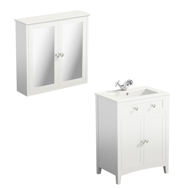 The Bath Co. Camberley white vanity unit 600mm and mirror cabinet offer