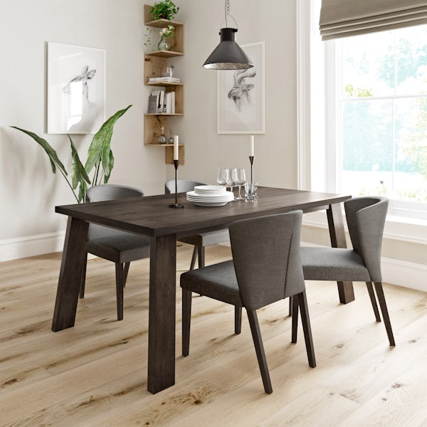 Lincoln Walnut Table with 4x Hudson grey chairs