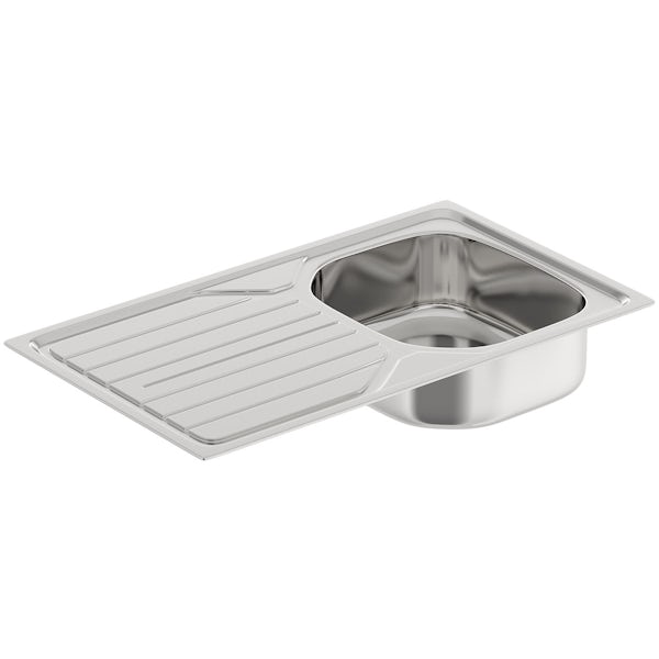 Basix stainless steel 1.0 bowl compact kitchen sink with polished satin inset kitchen tap