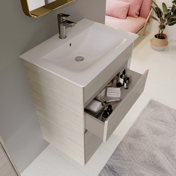 Ideal Standard Concept Air wood light brown vanity unit and basin 600mm