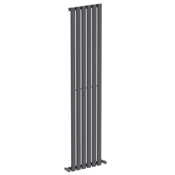 Mode Tate anthracite grey single vertical radiator 1600 x 360 with angled valves