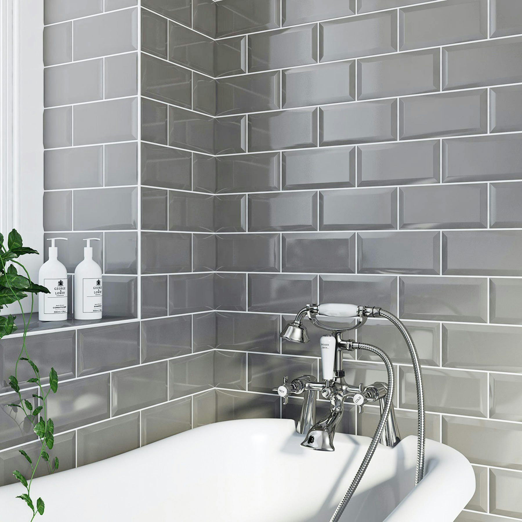 Metro Grey Gloss Bevelled Brick Tile 100mm X 200mm Victoriaplum Com