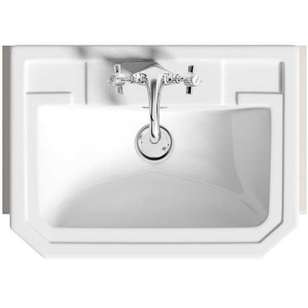 Orchard Dulwich stone ivory floorstanding vanity unit and Eton semi recessed basin 600mm with tap